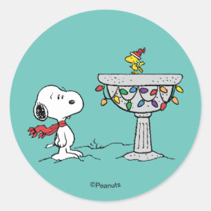 Peanuts   Snoopy & Woodstock Decorated Bird Bath Classic Round Sticker