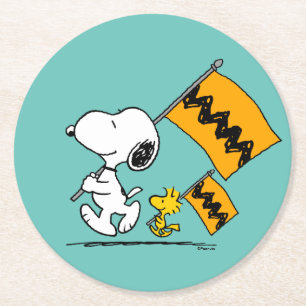 Peanuts   Snoopy & Woodstock Flags Round Paper Coaster