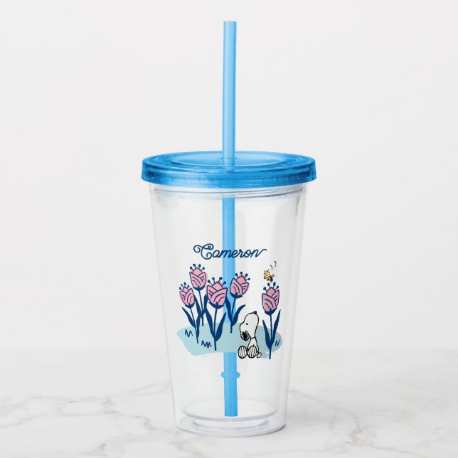 Peanuts Snoopy & Woodstock Flower | Add Your Name Acrylic Tumbler (Front)
