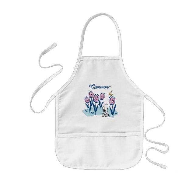 Peanuts Snoopy & Woodstock Flower | Add Your Name Kids Apron (Front)