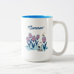 Peanuts Snoopy & Woodstock Flower Add Your Name Two-Tone Coffee Mug