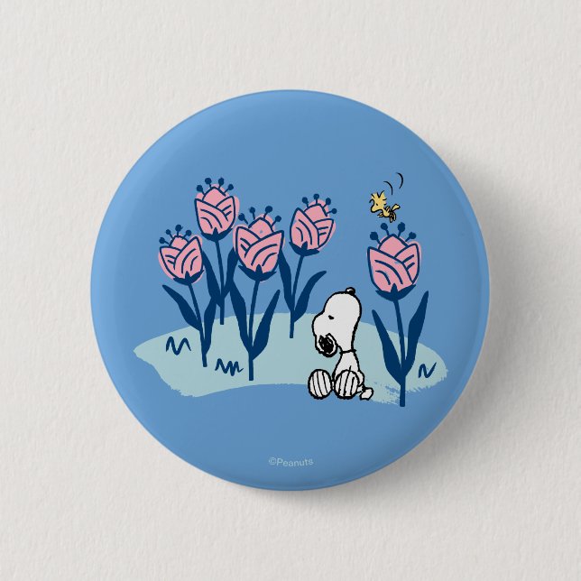 Peanuts | Snoopy & Woodstock Flower Garden 6 Cm Round Badge (Front)