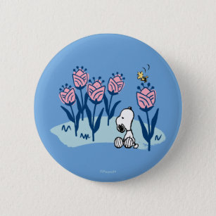 Peanuts   Snoopy & Woodstock Flower Garden 6 Cm Round Badge