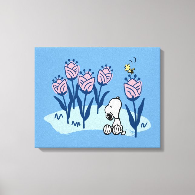 Peanuts | Snoopy & Woodstock Flower Garden Canvas Print (Front)