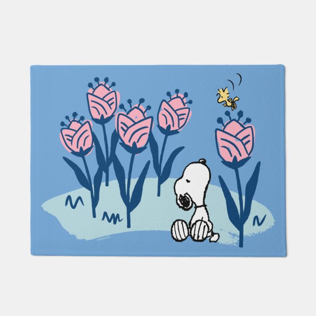 Peanuts | Snoopy & Woodstock Flower Garden Doormat (Front)