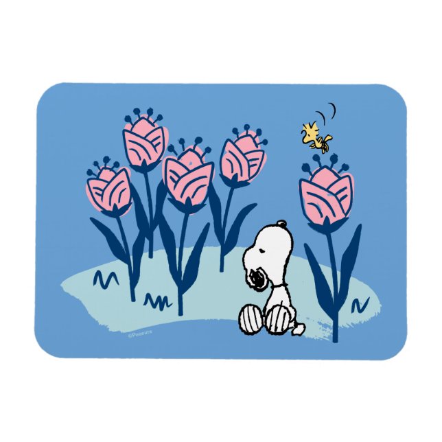 Peanuts | Snoopy & Woodstock Flower Garden Magnet (Horizontal)
