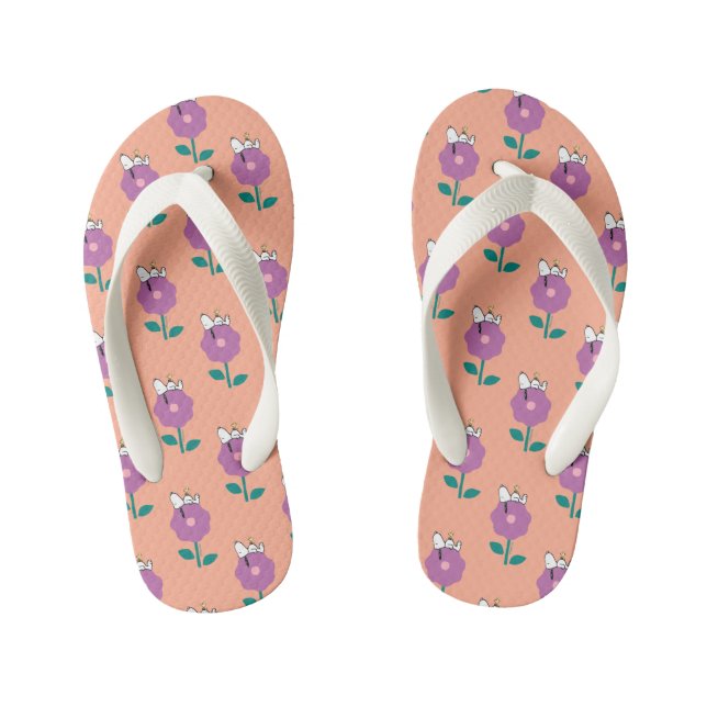 Peanuts | Snoopy & Woodstock Flower Whistle Kid's Flip Flops (Footbed)