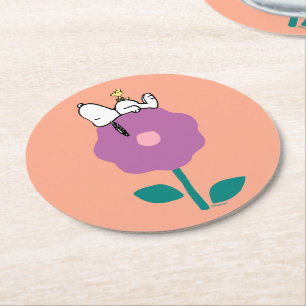 Peanuts   Snoopy & Woodstock Flower Whistle Round Paper Coaster