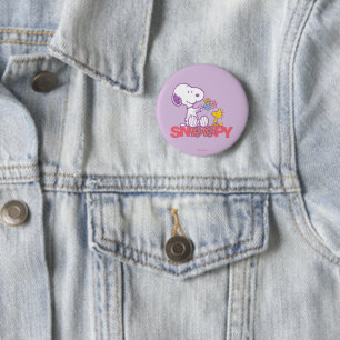 Peanuts   Snoopy & Woodstock Flowers 6 Cm Round Badge