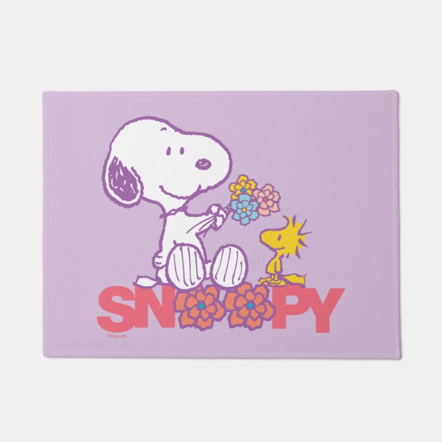 Peanuts | Snoopy & Woodstock Flowers Doormat (Front)