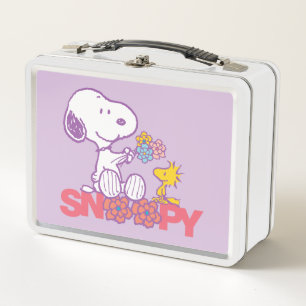 Peanuts Snoopy & Woodstock Flowers Metal Lunch Box