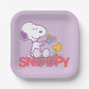 Peanuts   Snoopy & Woodstock Flowers Paper Plate