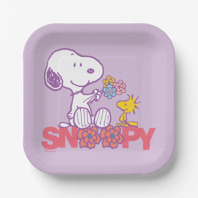 Peanuts | Snoopy & Woodstock Flowers Paper Plate (Front)