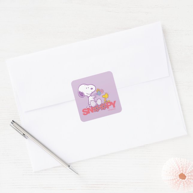 Peanuts | Snoopy & Woodstock Flowers Square Sticker (Envelope)