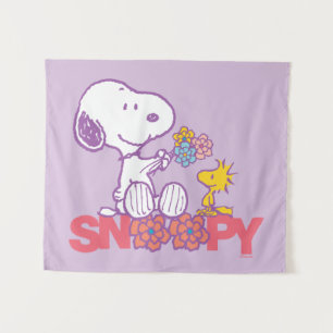 Peanuts Snoopy & Woodstock Flowers Tapestry