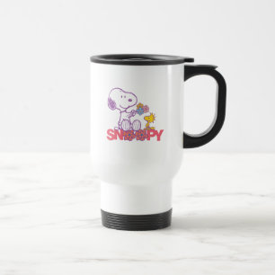 Peanuts   Snoopy & Woodstock Flowers Travel Mug