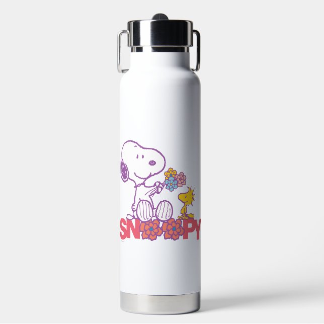 Peanuts | Snoopy & Woodstock Flowers Water Bottle (Front)