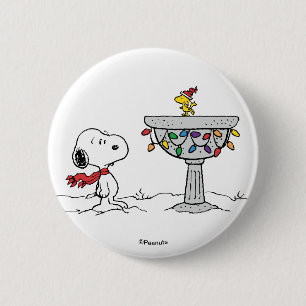 Peanuts   Snoopy & Woodstock Frozen Birdbath 6 Cm Round Badge