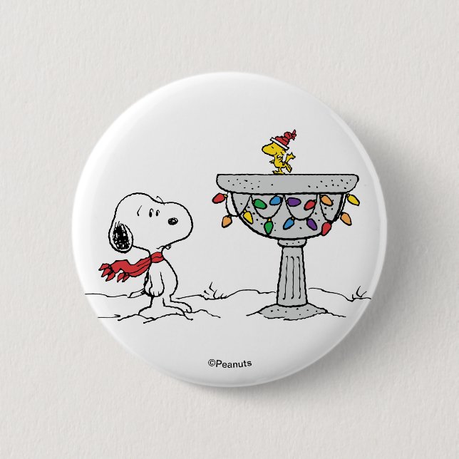 Peanuts | Snoopy & Woodstock Frozen Birdbath 6 Cm Round Badge (Front)
