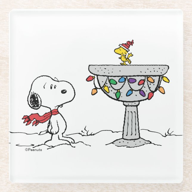 Peanuts | Snoopy & Woodstock Frozen Birdbath Glass Coaster (Front)