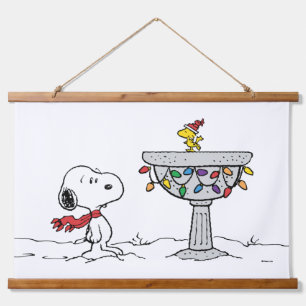 Peanuts   Snoopy & Woodstock Frozen Birdbath Hanging Tapestry