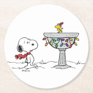 Peanuts Snoopy & Woodstock Frozen Birdbath Round Paper Coaster