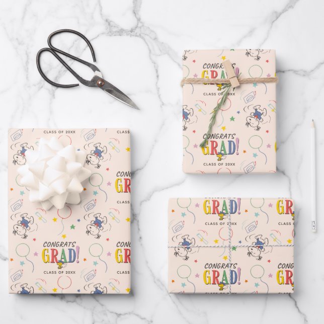 Peanuts Snoopy Woodstock Graduation Wrapping Paper Sheet (Front)