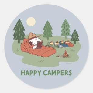 Peanuts   Snoopy & Woodstock Happy Campers Classic Round Sticker