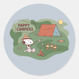 Peanuts   Snoopy & Woodstock Happy Campers Classic Round Sticker