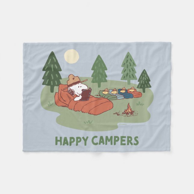 Peanuts | Snoopy & Woodstock Happy Campers Fleece Blanket (Front (Horizontal))