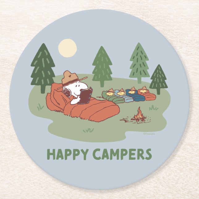 Peanuts | Snoopy & Woodstock Happy Campers Round Paper Coaster (Front)
