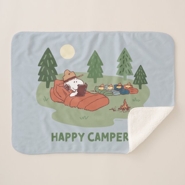 Peanuts | Snoopy & Woodstock Happy Campers Sherpa Blanket (Front (Horizontal))