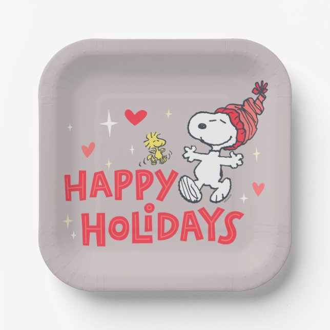 Peanuts | Snoopy & Woodstock Happy Holidays Paper Plate (Front)