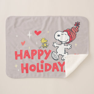 Peanuts   Snoopy & Woodstock Happy Holidays Sherpa Blanket