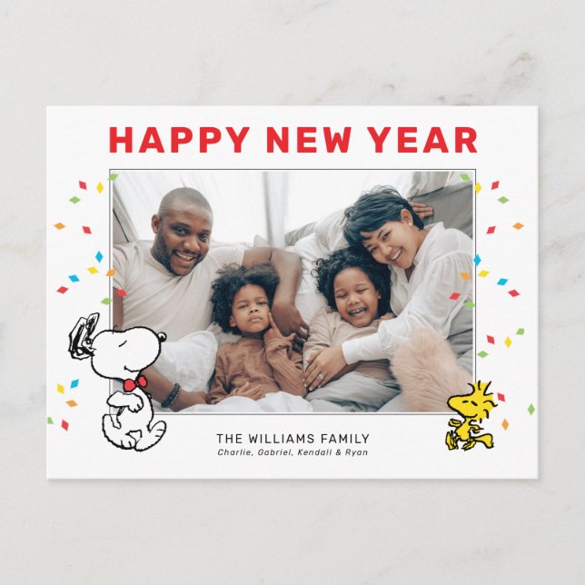 Peanuts | Snoopy & Woodstock Happy New Year Holiday Postcard (Front)