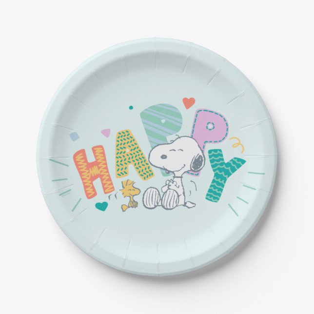 Peanuts | Snoopy & Woodstock Happy Paper Plate (Front)