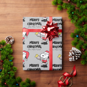 Peanuts Snoopy & Woodstock Ho Ho Add Your Name Wrapping Paper