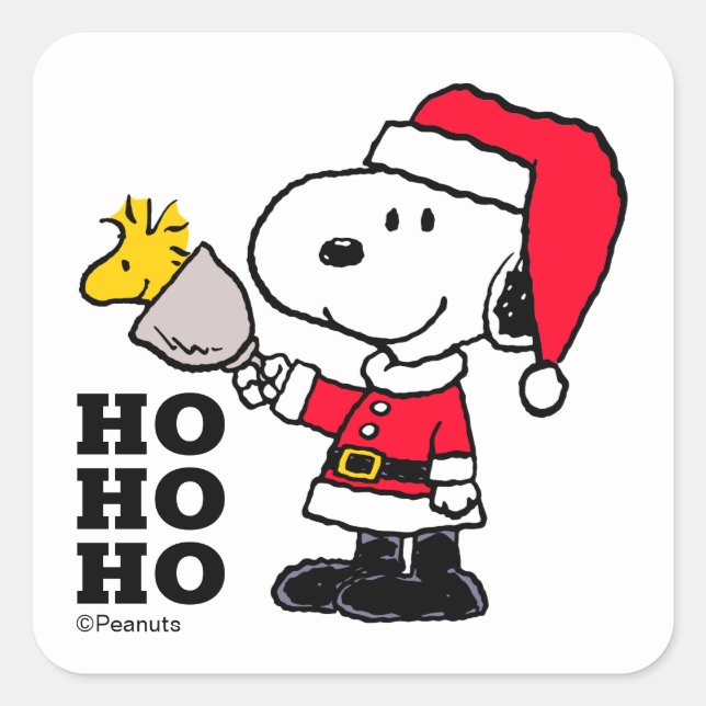 Peanuts | Snoopy & Woodstock Ho Ho Ho Square Sticker (Front)