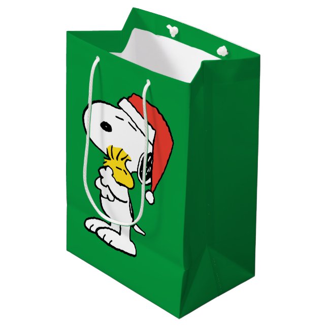 Peanuts | Snoopy & Woodstock Holiday Hugs Medium Gift Bag (Front Angled)