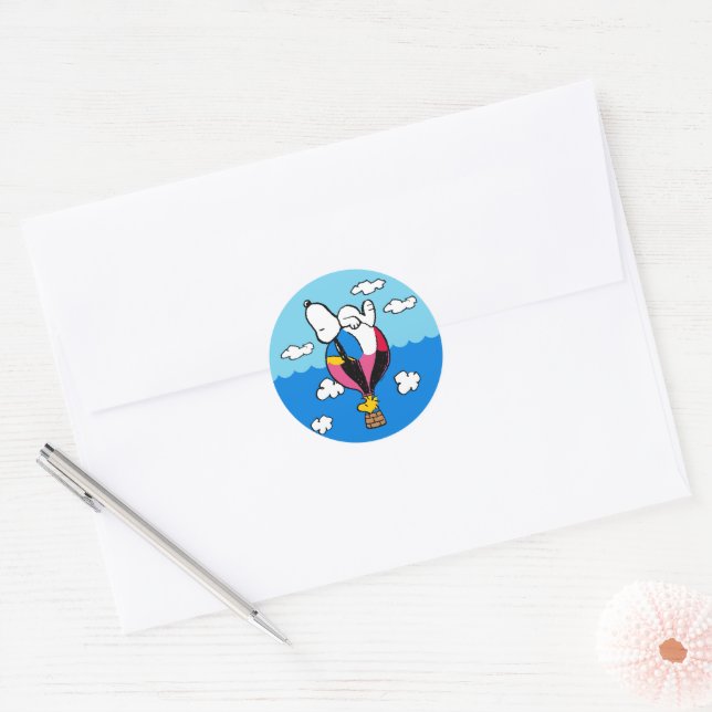Peanuts | Snoopy & Woodstock Hot Air Balloon Classic Round Sticker (Envelope)
