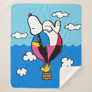 Peanuts Snoopy & Woodstock Hot Air Balloon Sherpa Blanket
