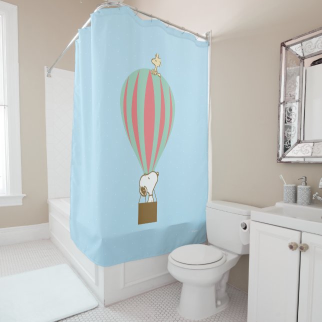 Peanuts | Snoopy & Woodstock Hot Air Balloon Shower Curtain (In Situ)