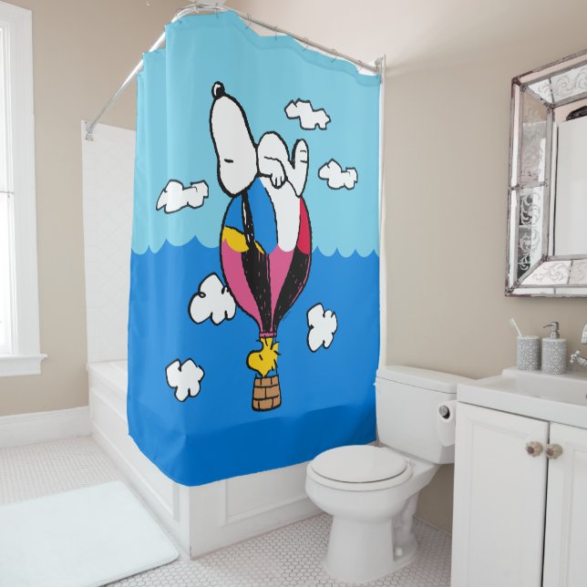 Peanuts | Snoopy & Woodstock Hot Air Balloon Shower Curtain (In Situ)