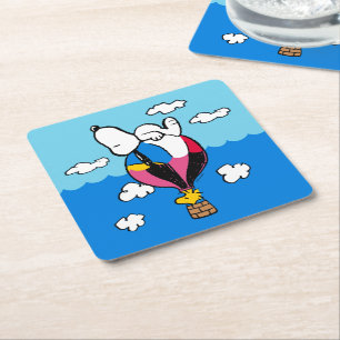 Peanuts Snoopy & Woodstock Hot Air Balloon Square Paper Coaster