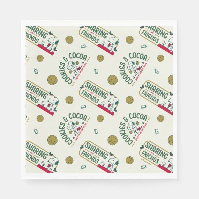 Peanuts | Snoopy & Woodstock Hot Cocoa Pattern Napkin (Front)