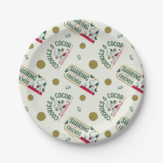 Peanuts | Snoopy & Woodstock Hot Cocoa Pattern Paper Plate (Front)