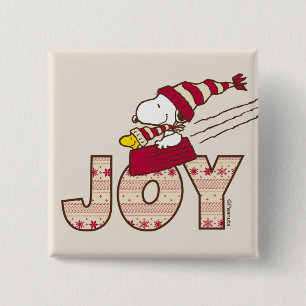 Peanuts   Snoopy & Woodstock Joy Sled Ride 15 Cm Square Badge