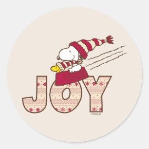 Peanuts   Snoopy & Woodstock Joy Sled Ride Classic Round Sticker