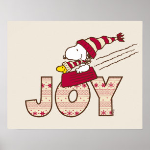 Peanuts Snoopy & Woodstock Joy Sled Ride Poster