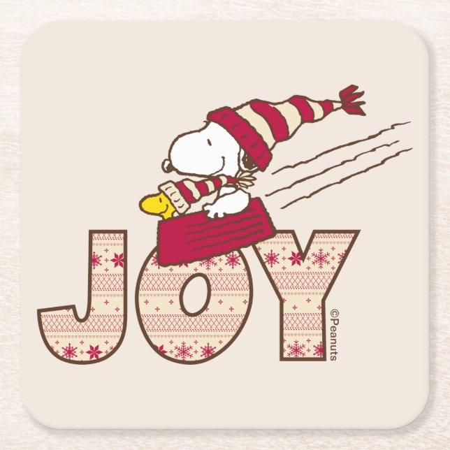 Peanuts | Snoopy & Woodstock Joy Sled Ride Square Paper Coaster (Front)